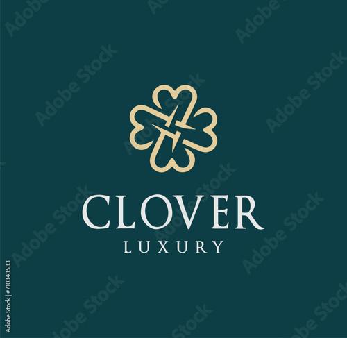 Cross Line Rope Knot With Shamrock Clover Leaf Heart Love Logo Design Template