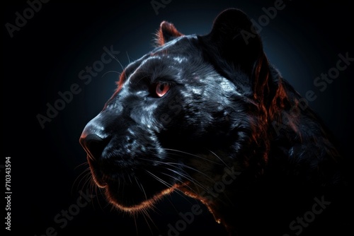 Glowing black panther moon light night. Radiant feline predator mystery nighttime portrait. Generate ai