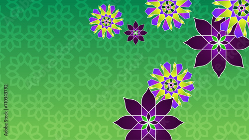 Green blue and purple violet vector luxury and elegant background template ramadan kareem traditional with mandala ornament. Mandala pattern star background