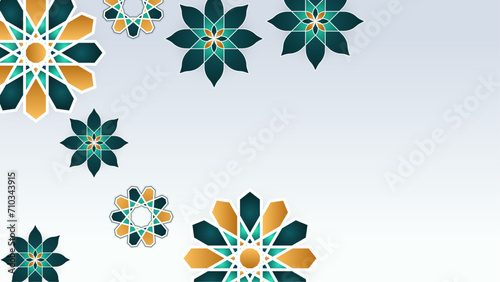 White orange and green vector luxury and elegant background template ramadan kareem traditional with mandala ornament. Mandala pattern star background photo