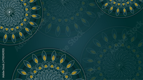 Yellow and green vector ramadan kareem modern simple ramadan background with mandala ornament. Mandala pattern star background