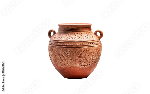 Ancient Artistry on Kashmiri Mud Pot On White or PNG Transparent Background.