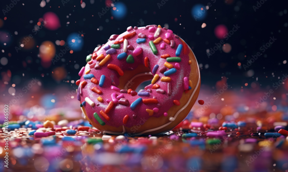Colorful galaxy sprinkled glazed doughnuts