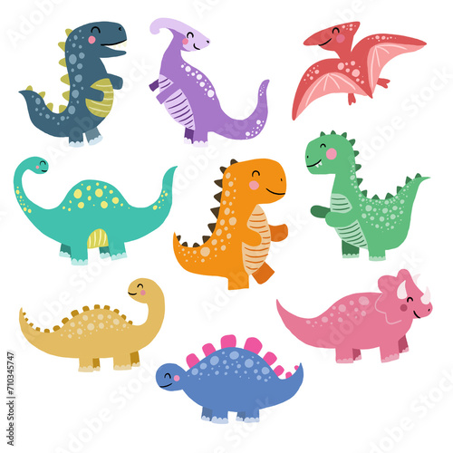 Fototapeta Naklejka Na Ścianę i Meble -  set of cute dinosaurs dragons illustration