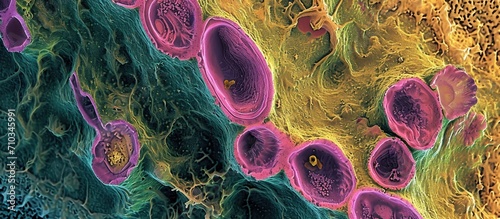 Microscopic view of ciliated epithelium sample. photo