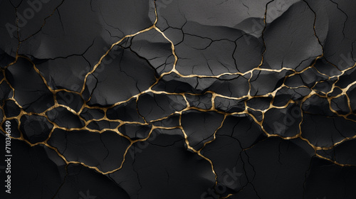 A black wall with golden cracks