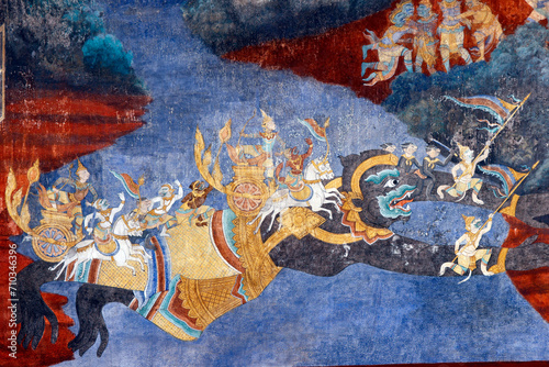 Royal palace complex. Murals of scenes from the Khmer (Reamker) version of the classic Indian epic Ramayana. Phnom Penh; Cambodia.