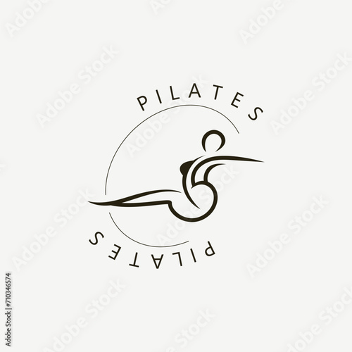 Abstract pilates Logo, Yoga identity body balance vector monoline Design Template. wellness lifestyle