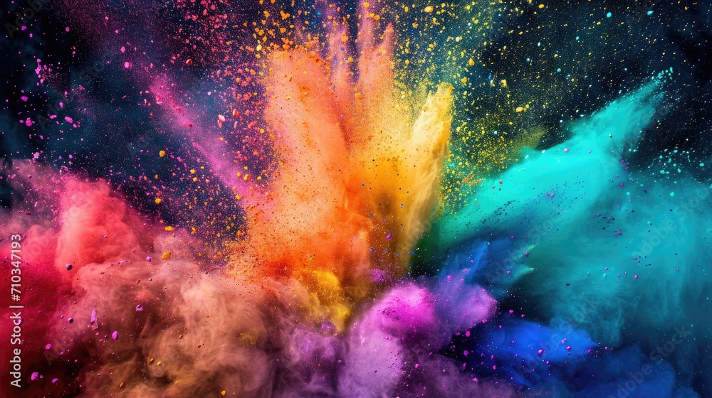 Vivid holi paint splatter with a burst of color powder, Ai Generated.