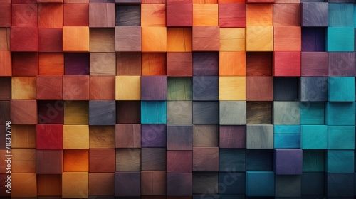 Colorful wooden blocks aligned. Wide format. Hand edited generative, Ai Generated.