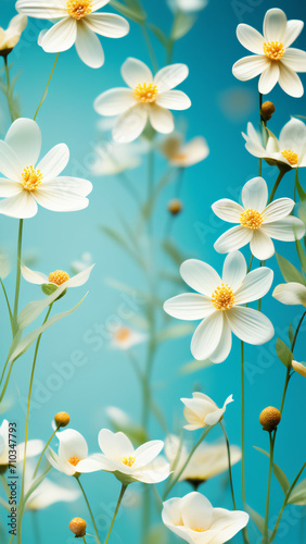 white flowers on a blue background