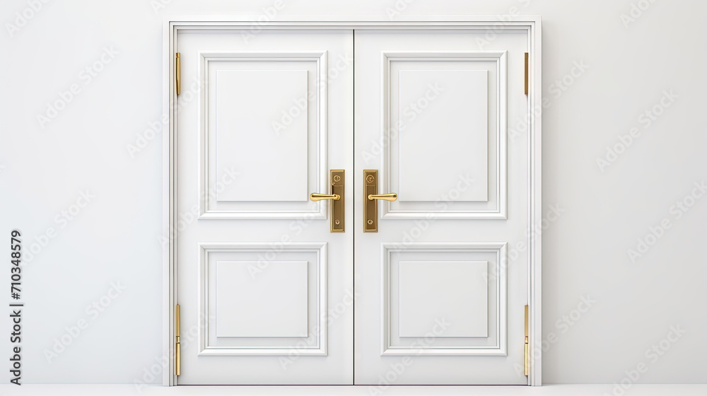 A white door with a brass handle on white background A white door with a brass handle on white background