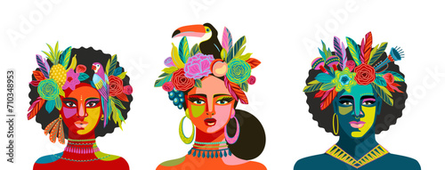 Portrait of people in brazil carnival outfits. Vector isolated illustrations. Design elements for carnival concept and other