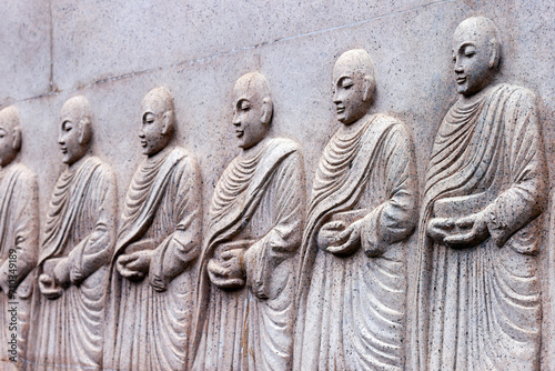 Phap Vien Minh Dang Quang pagoda.  Sangha. Alms from monks. Ho Chi Minh city. Vietnam. photo