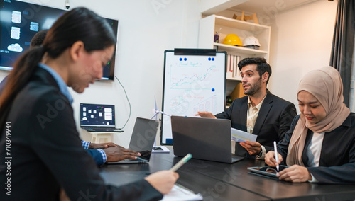 Multiracial business people having meeting and brainstorming discussed about work in conference room in the creative office.