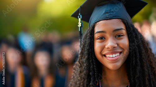 Portrait of a happy and smiling young woman on her graduation day