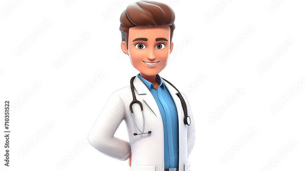 3D Happy cartoon doctor with stethoscope. Cartoon doctor on transparent background. 3D Happy cartoon doctor with stethoscope. Cartoon doctor on transparent background.