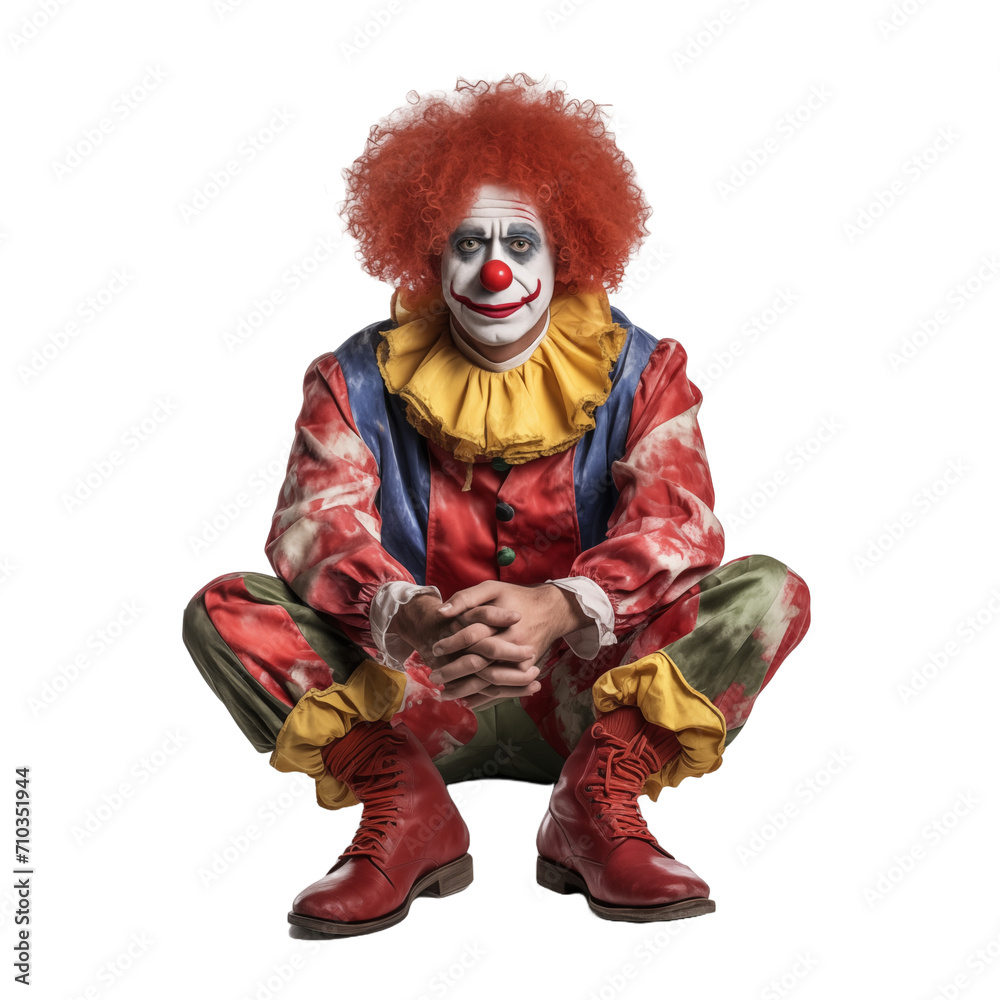 Sitting Clown isolated on transparent and white background. Generative ai