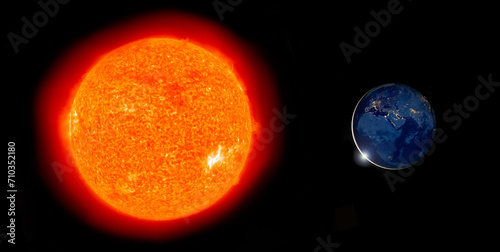 Fototapeta Naklejka Na Ścianę i Meble -  Solar flare strikes Earth, causes Blackout. Massive geomagnetic solar storm to hit Earth. Powerful flare from Sun hits Earth. Elements of this image furnished by NASA.