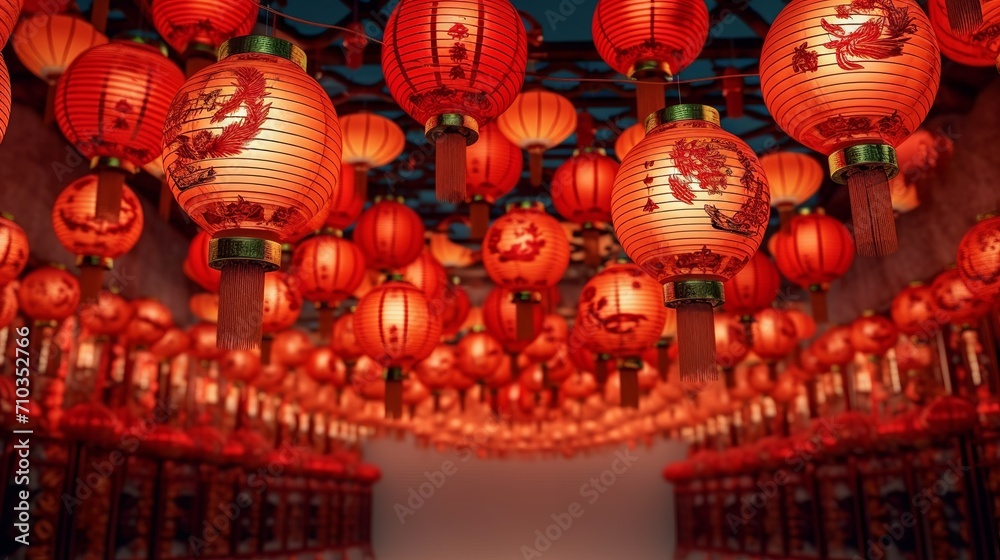 Chinese New Year lantern banner with copy space for text, Generative ai