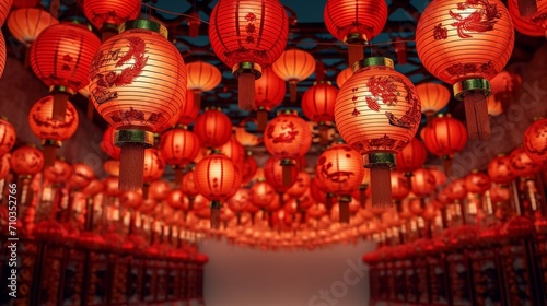 Chinese New Year lantern banner with copy space for text  Generative ai