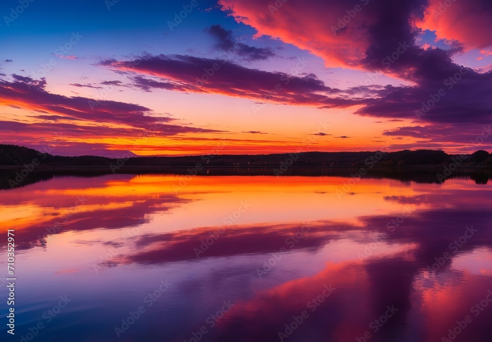An image of a vibrant sunset over a serene lake, with colorful reflections shimmering on the water
An image of a vibrant sunset over a serene lake, with colorful reflections shimmering on the water