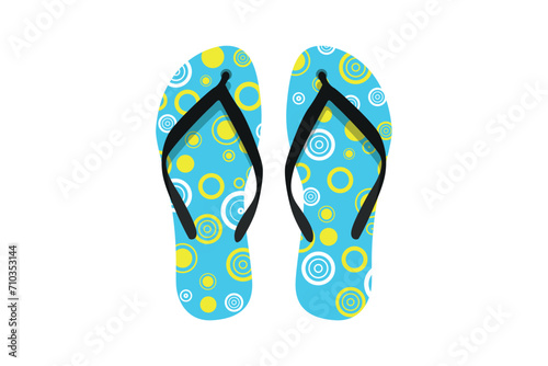 Summer beach flip-flop vector in cool colors with circled patterns
