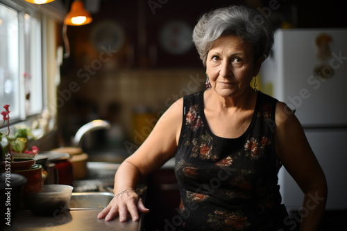 Grandmother posing at kitchen photo