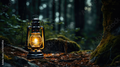 Nature old oil flame lamp dark light lantern kerosene vintage night forest