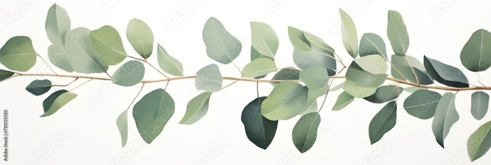 green watercolor eucalyptus leaves isolated on white. 