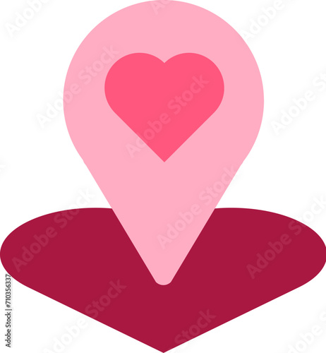 Dating pointer gps pin decorated heart icon vector. Romantic location for lover meeting in restaurant. Valentine day holiday celebration, digital map navigation marker flat cartoon illustration