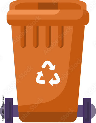 Closed Lid transportable container for storing, recycling and sorting used household textile waste. Closed empty and filled trash can with recycle sign. Colored cartoon vector