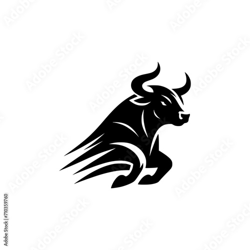 Dynamic Vector Logo Featuring a Charging Bull. Powerful Symbol of Strength and Resilience for Corporate Branding, Financial Services, and Marketing. Striking and Versatile logo on a white Background.