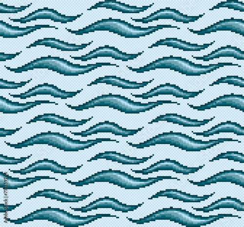 The seamless background with blue pixel sea.