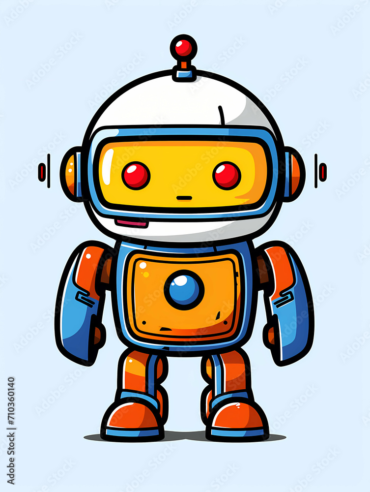Minimalist Robot Art, Cartoon Of A Robot