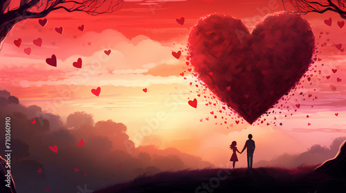 Couple  fancy dress  Valentine s Day  big heart background