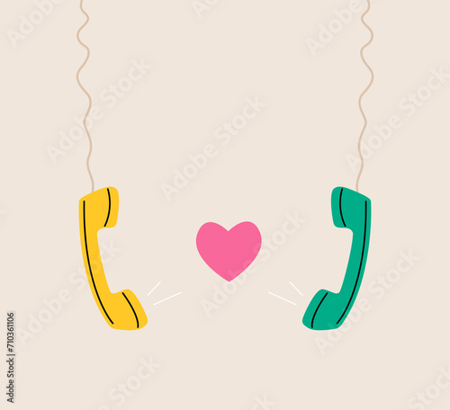 Long distance relationships, couples chatting. Colorful vector illustration