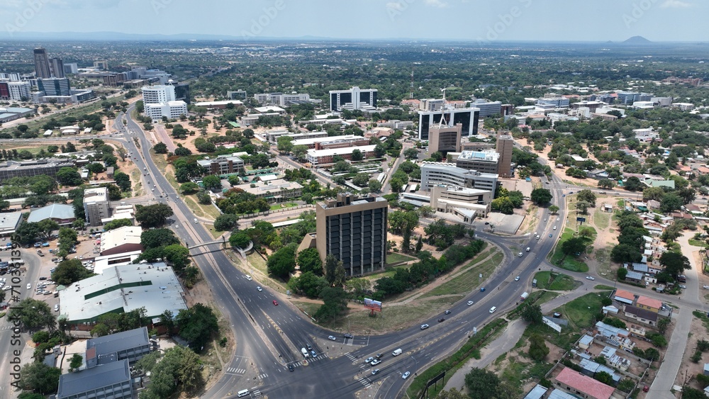 Aerial view of buildings around the Government Enclave in Gaborone, Botswana, Africa