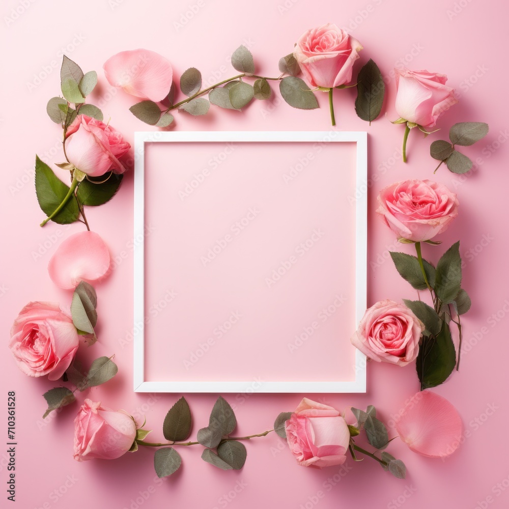 Obraz premium leaf and flower frame Natural cosmetic products, advertising presentation, feminine nature, flat lay