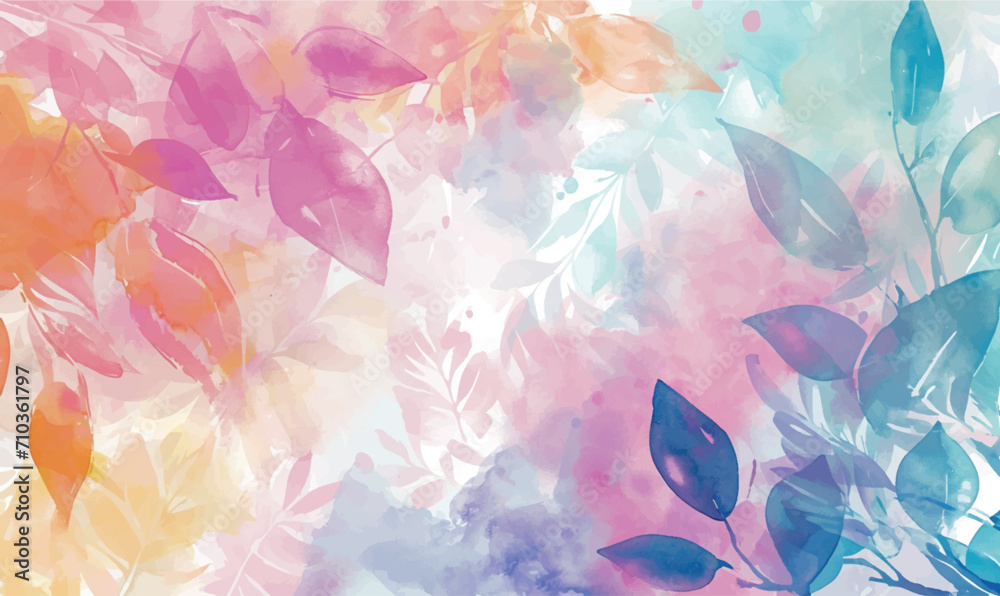 watercolor abstract colorful background with leaves  - obrazy, fototapety, plakaty 