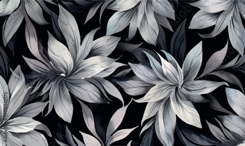 watercolor black  background white flowers