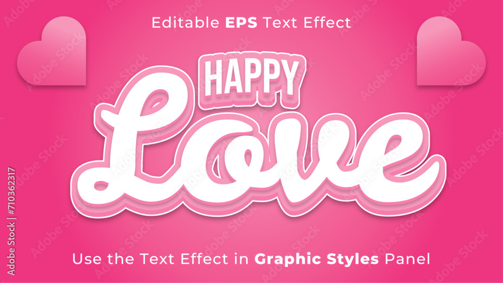 Editable EPS Text Effect of Valentine for Title and Poster. 3D Template, Headline Template, Love
