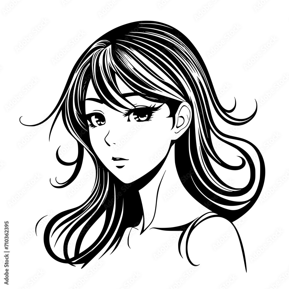 portrait of a girl, silhouette of a beautiful women hair style Vector illustration silhouette image icon