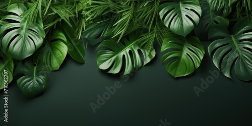 Tropical leaves pattern foliage  monstera leaves frame layout  background for summer banner 