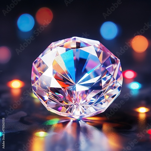 Round cut multicolor diamond crystal  shiny  faceted 