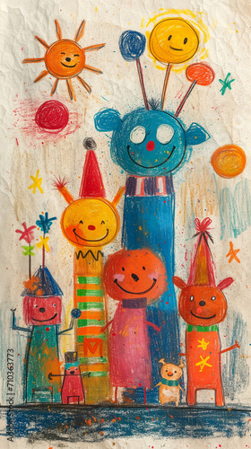 Circus with clowns and animals with chalk by Generative A
