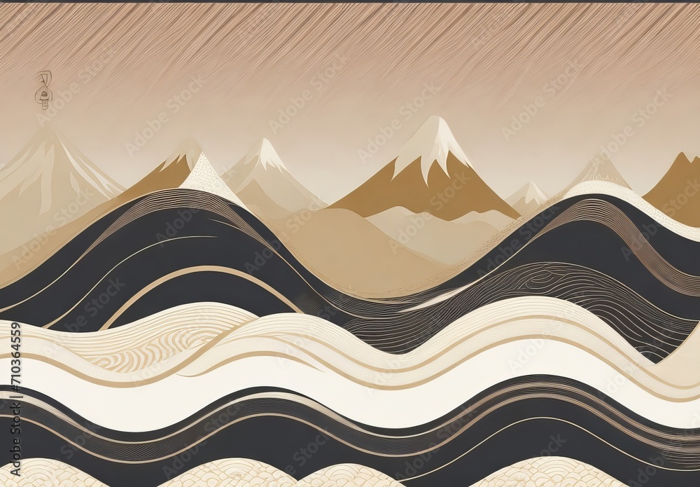 Japanese background with line wave pattern vector. Abstract template with geometric pattern. Mountain layout design in oriental style.
Japanese background with line wave pattern vector. Abstract template with geometric pattern. Mountain layout design in oriental style.