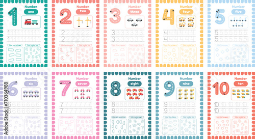 Learning cards with numbers for kids education. Learn numbers from one to ten for preschoolers. Vector