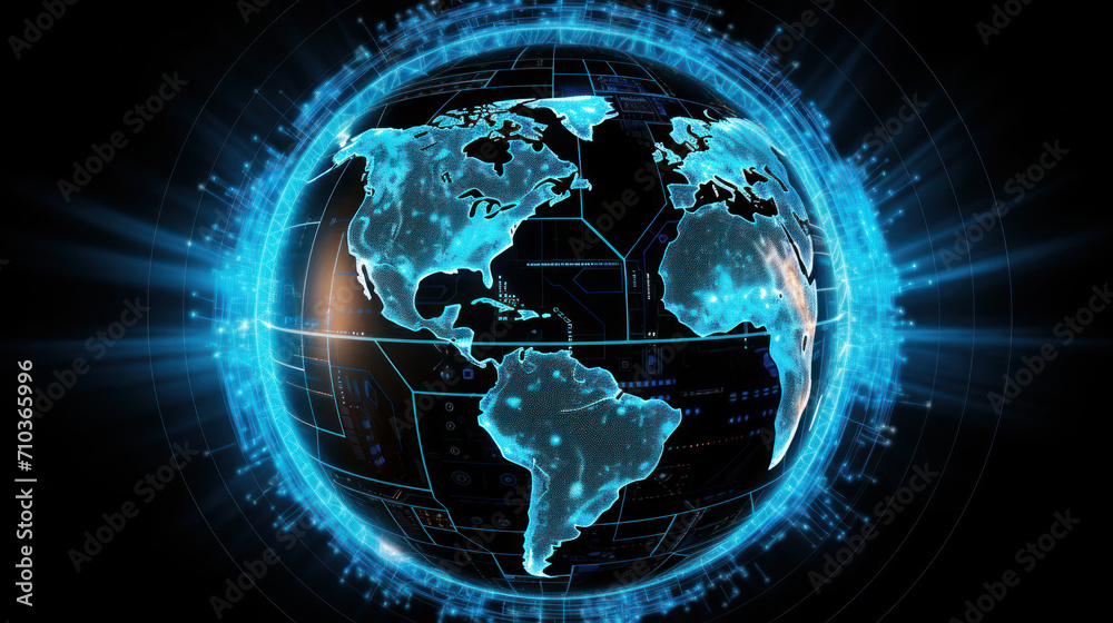 Obraz premium Blue Horizon Connectivity: Mapping Earth's Global Network Through Technological Communication