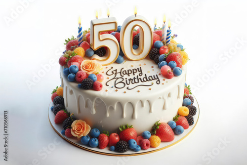 Wallpaper Mural Birthday cake with number 50 on top isolated on solid white background. ai generative Torontodigital.ca